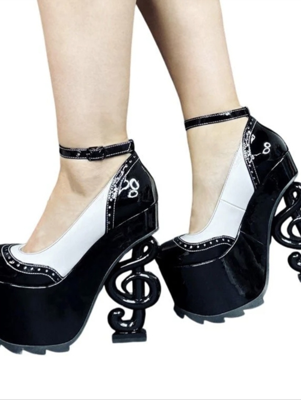 Black and White Sculptural Platform Ankle-Strap Heels